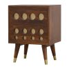 Mango Hill 2 Drawer Chestnut Nordic Style Bedside with Brass Inlay